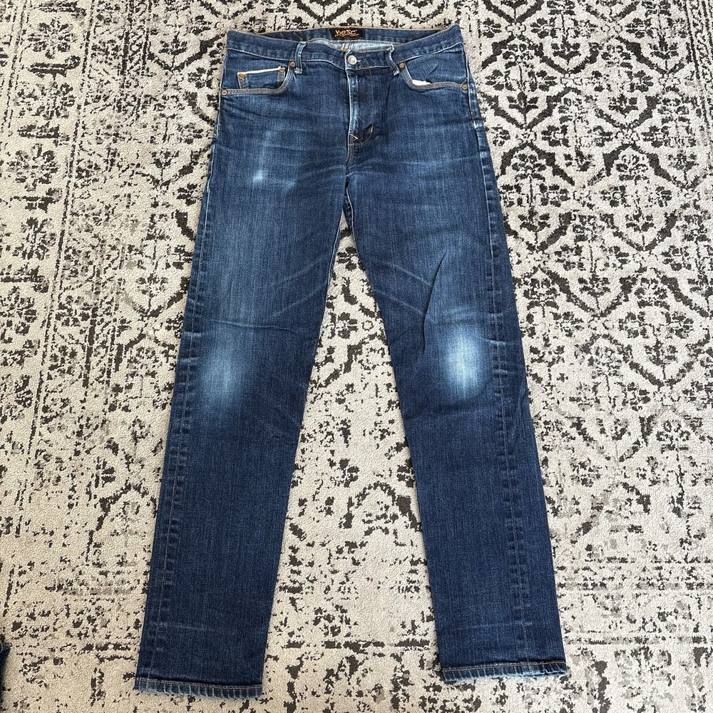 WESC Eddy Mens Sz 30x32 Blue Light Wash Tapered Leg Denim Jeans Logo